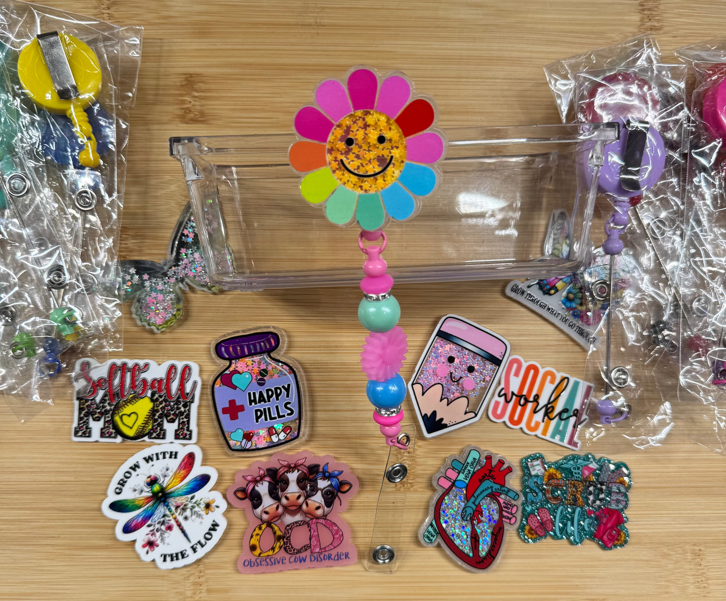 Beaded Badge Reel with Flatback and Focal